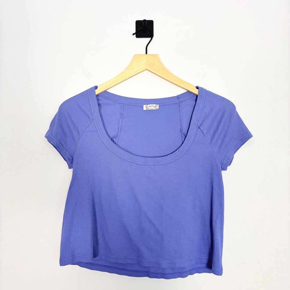 Intimately‎ Free People Ribbed Baby Tee Cropped Short Sleeve Top Blue XS Casual
